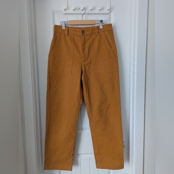 Beaton Linen Denim - Beaton Linen Wide-Leg Flare Jeans in Mustard Brown